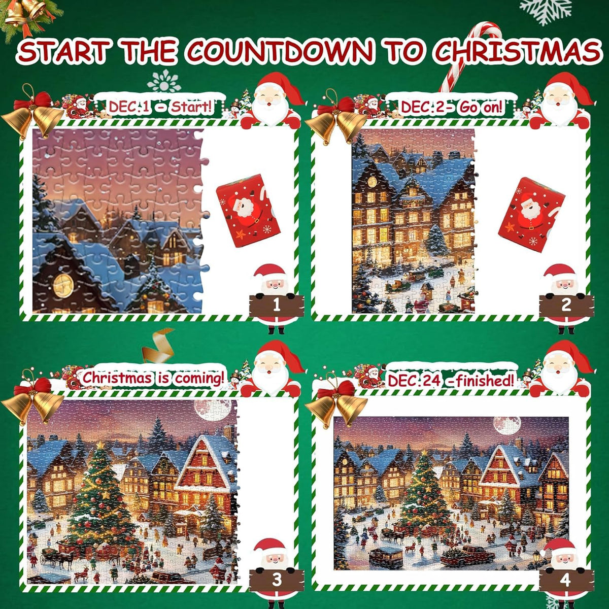 Calendrier de l'Avent 2026 - Puzzle de Noël — 1008 pièces - 24 boîtes numérotées