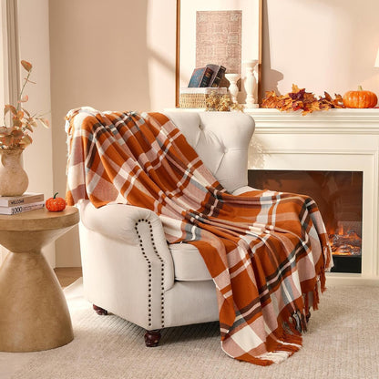 Plaid à carreaux d'Automne – Franges nouées main | Lanpn
