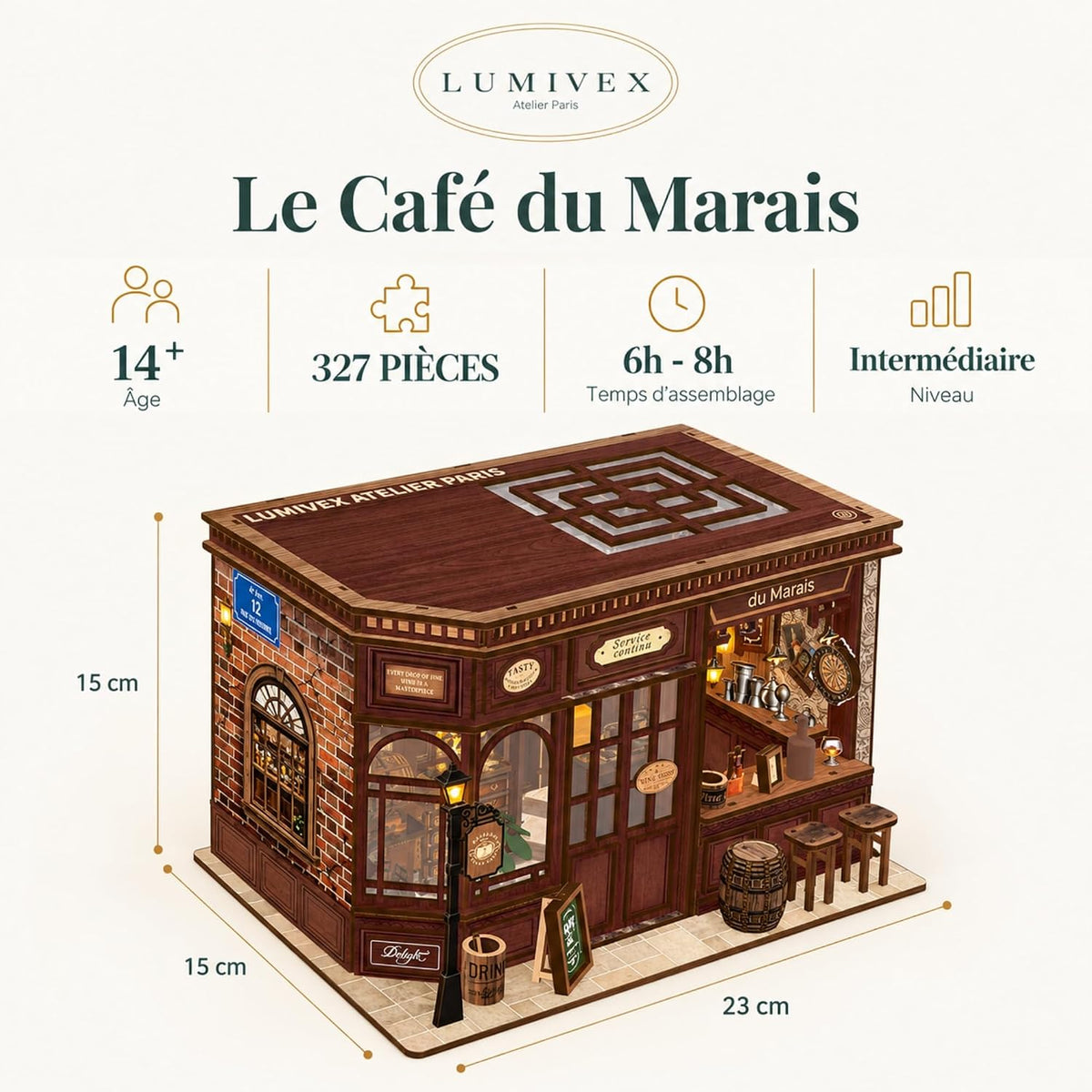 Book nook Le Café du Marais – Maquette en bois avec éclairage LED