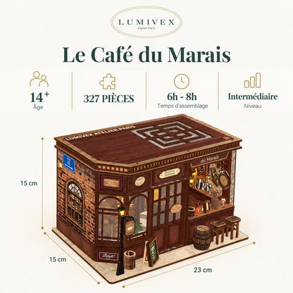 Book nook Le Café du Marais – Maquette en bois avec éclairage LED