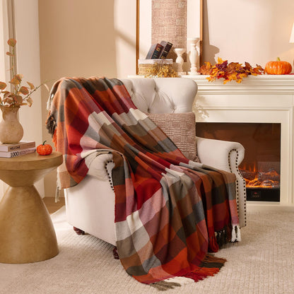 Plaid à carreaux d'Automne – Franges nouées main | Lanpn