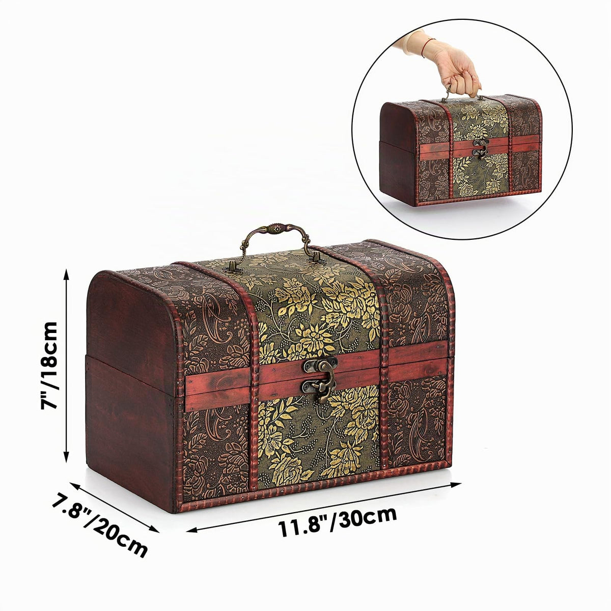 Malle au trésor vintage en bois – Coffret à bijoux et souvenirs