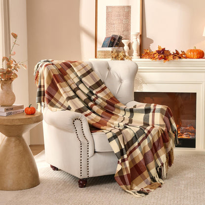 Plaid à carreaux d'Automne – Franges nouées main | Lanpn
