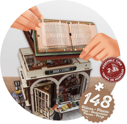 Diorama Librairie miniature en bois avec LED – Kit DIY 148 pièces | Buki