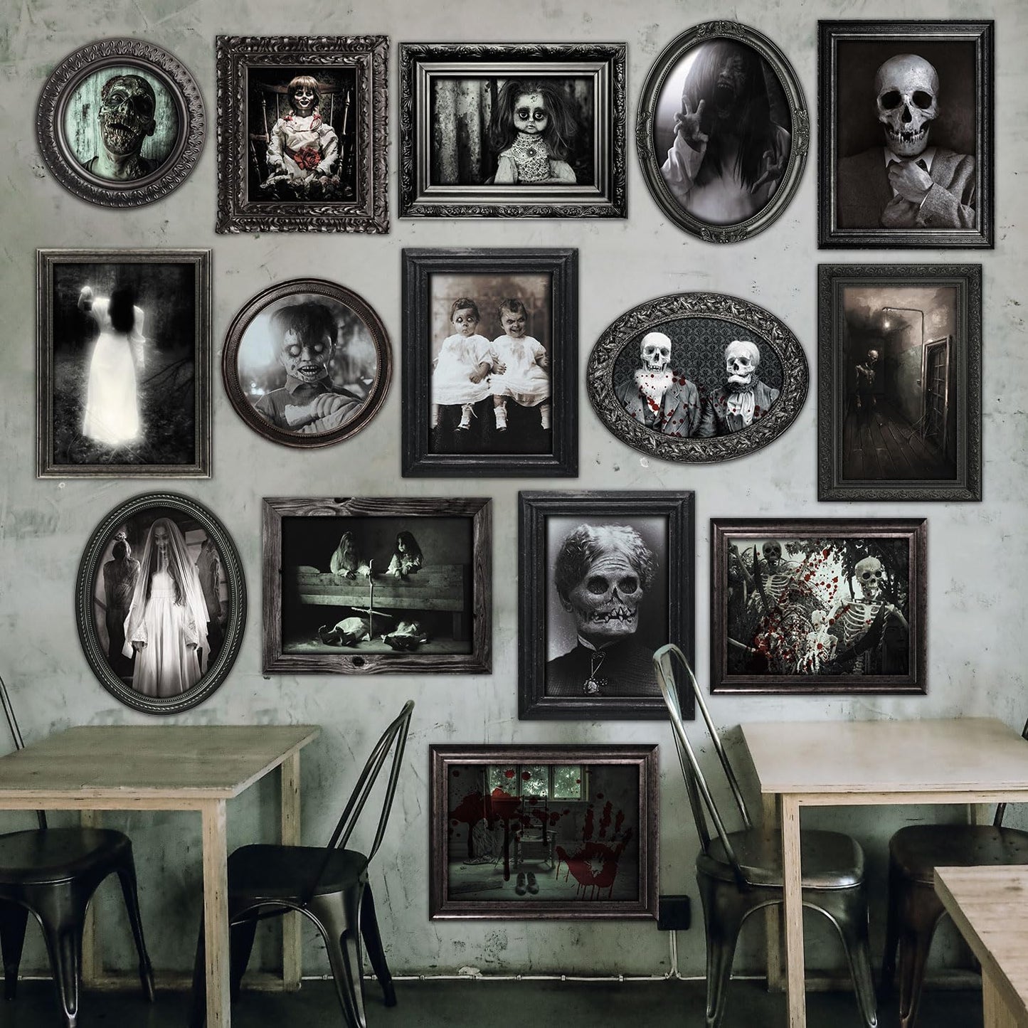 Lot de 15 portraits gothiques Halloween – Photos effrayantes format cadre | Benjia