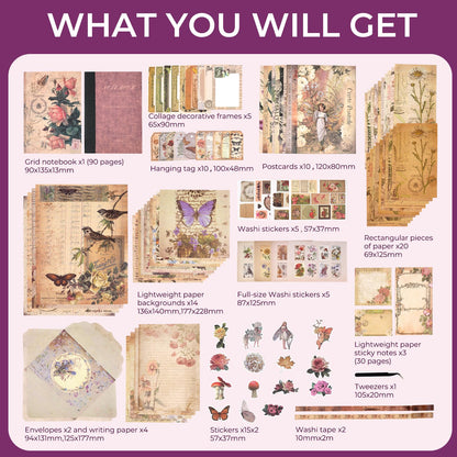 Kit de scrapbooking vintage – 185 pièces