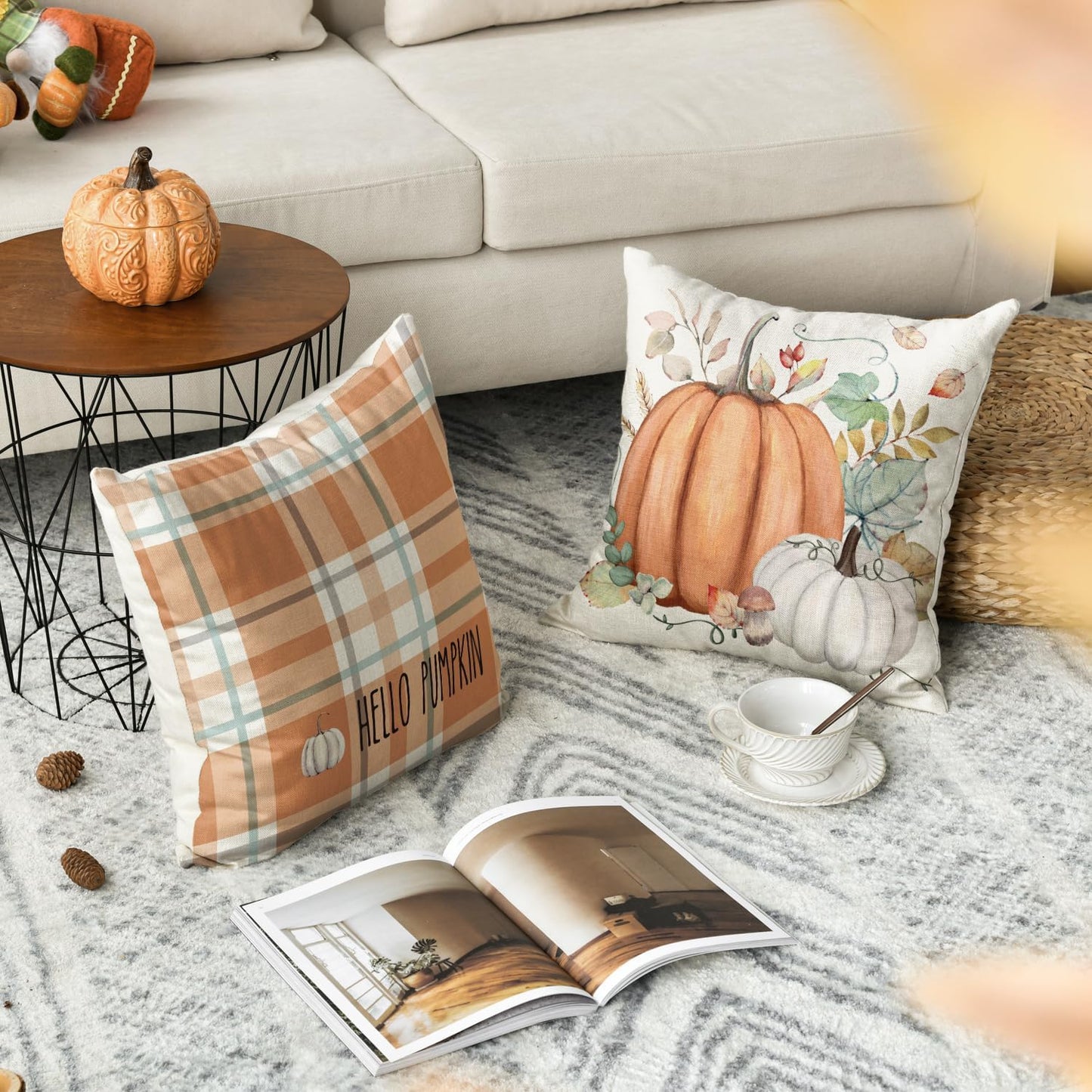 Housses de coussin Automne – Citrouilles & Feuilles | Lot de 4