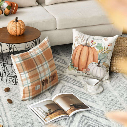 Housses de coussin Automne – Citrouilles & Feuilles | Lot de 4