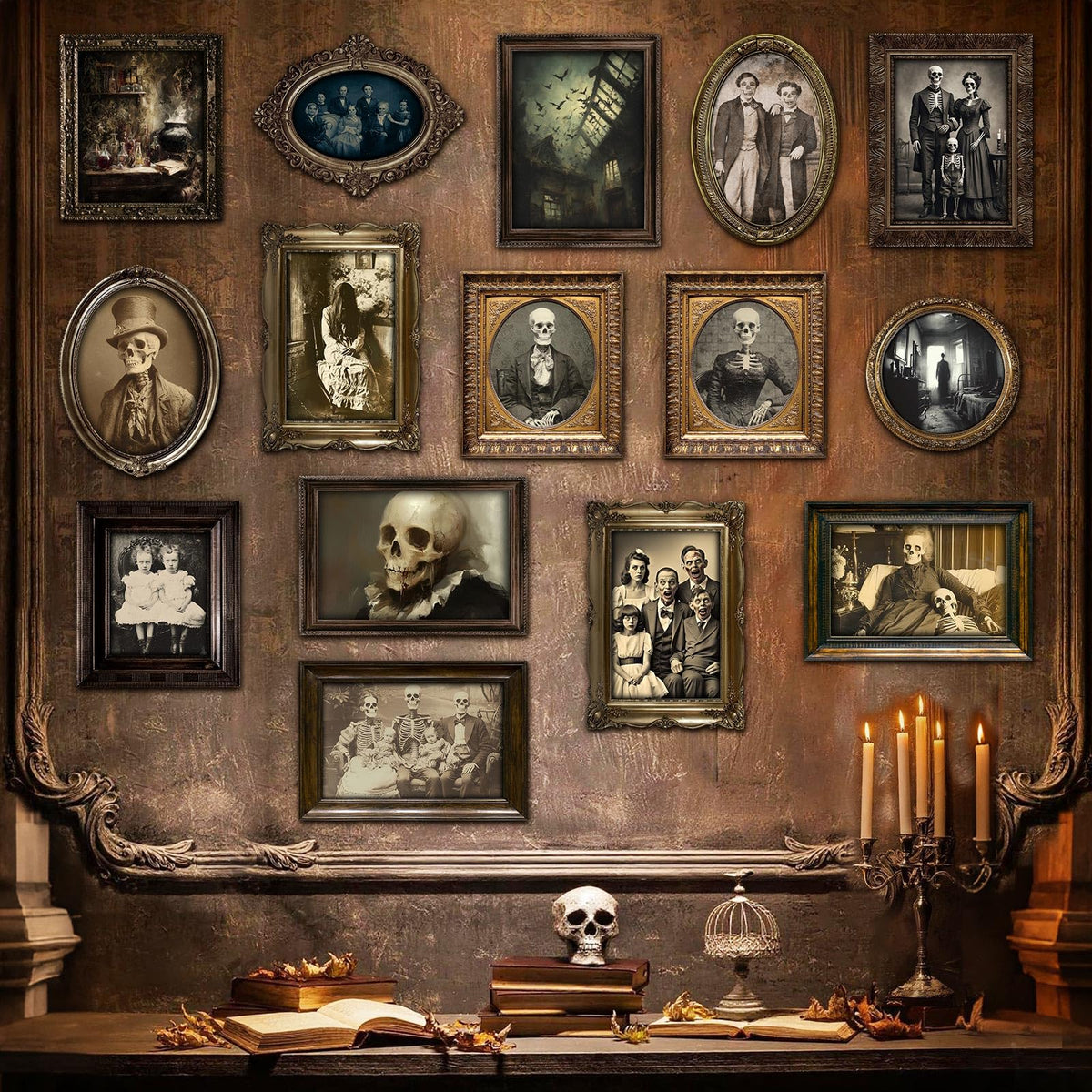 Lot de 15 portraits gothiques Halloween – Photos effrayantes format cadre | Benjia