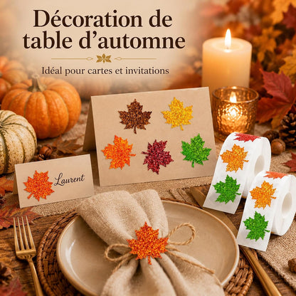 Lot de 1000 gommettes Automne – Stickers feuilles brillantes holographiques