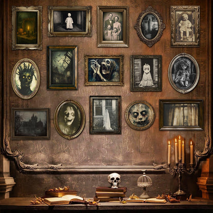 Lot de 15 portraits gothiques Halloween – Photos effrayantes format cadre | Benjia