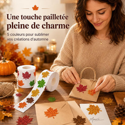 Lot de 1000 gommettes Automne – Stickers feuilles brillantes holographiques
