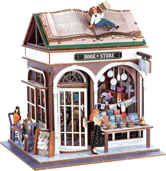 Diorama Librairie miniature en bois avec LED – Kit DIY 148 pièces | Buki