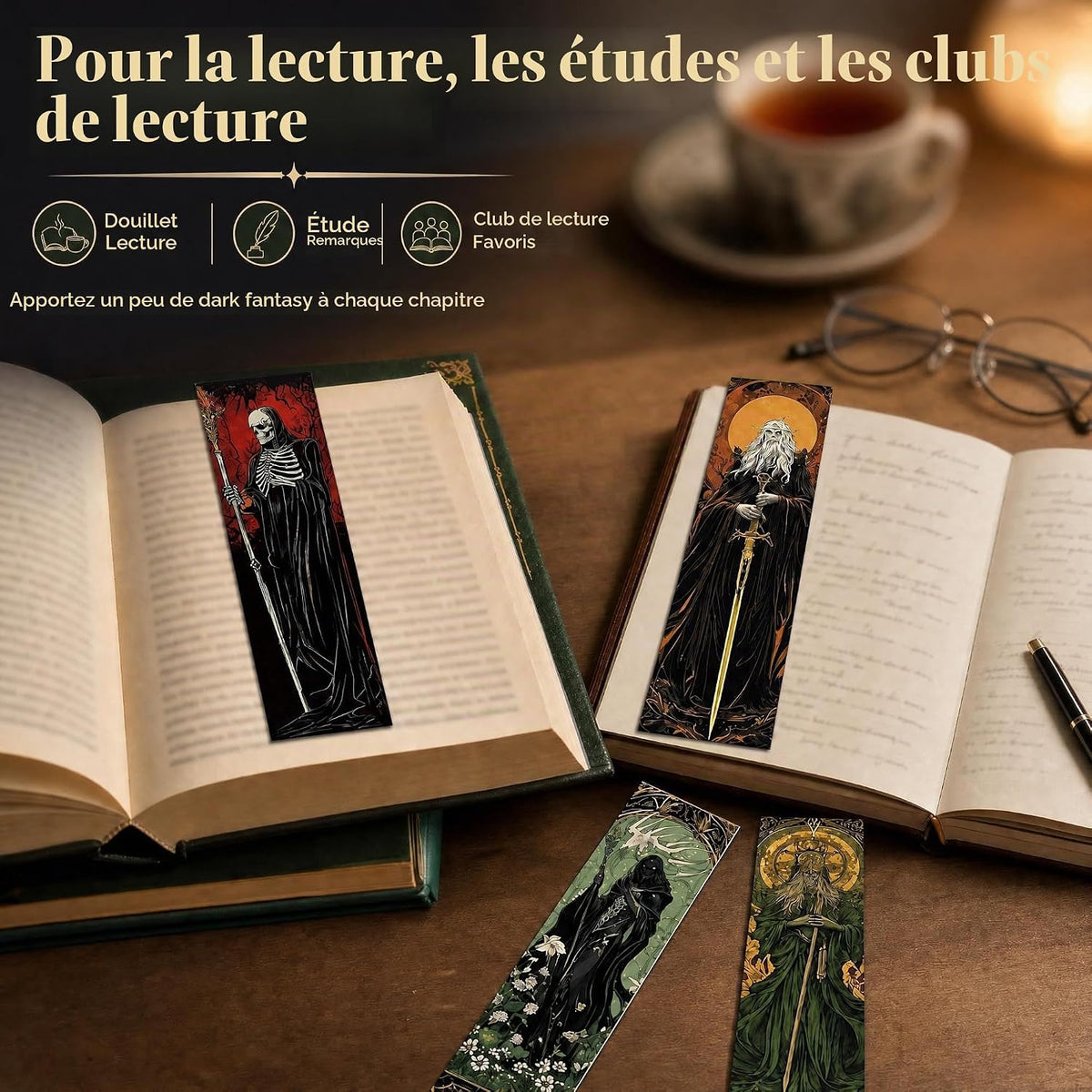 30 marque-pages illustrés – Fantasy "Art nouveau "ou "Tarot mystique félin"