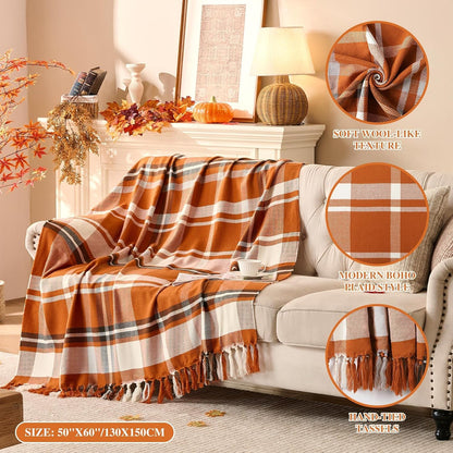 Plaid à carreaux d'Automne – Franges nouées main | Lanpn