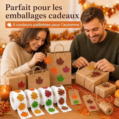 Lot de 1000 gommettes Automne – Stickers feuilles brillantes holographiques