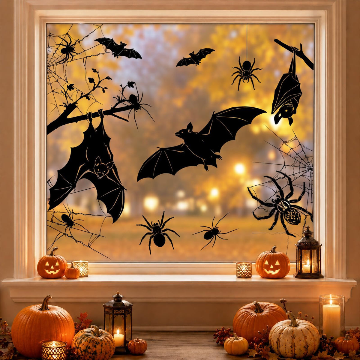 Autocollants de fenêtre Halloween – Lot de 4 feuilles grand format