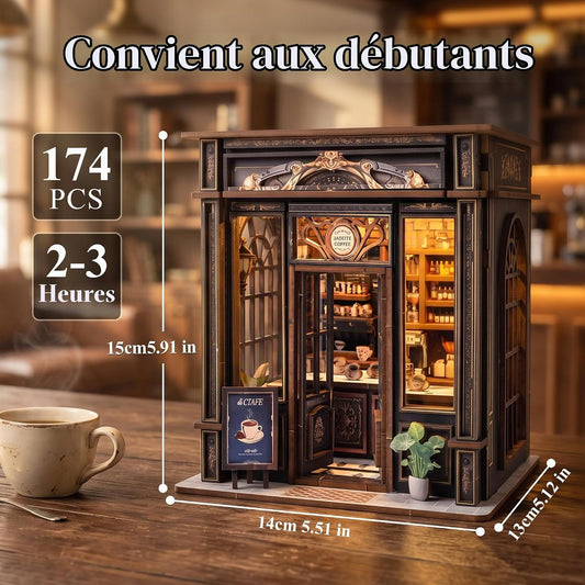 Book Nook DIY en bois avec éclairage LED – Puzzle 3D miniature | CRIOLPO