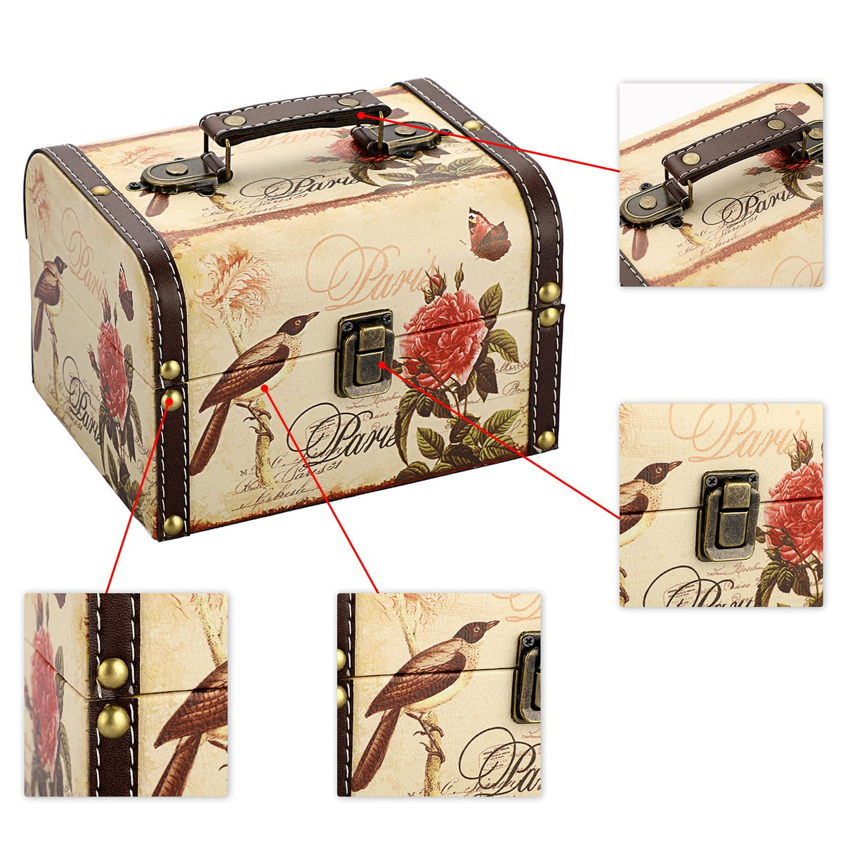 Coffret au trésor rétro en bois et similicuir – Papillon