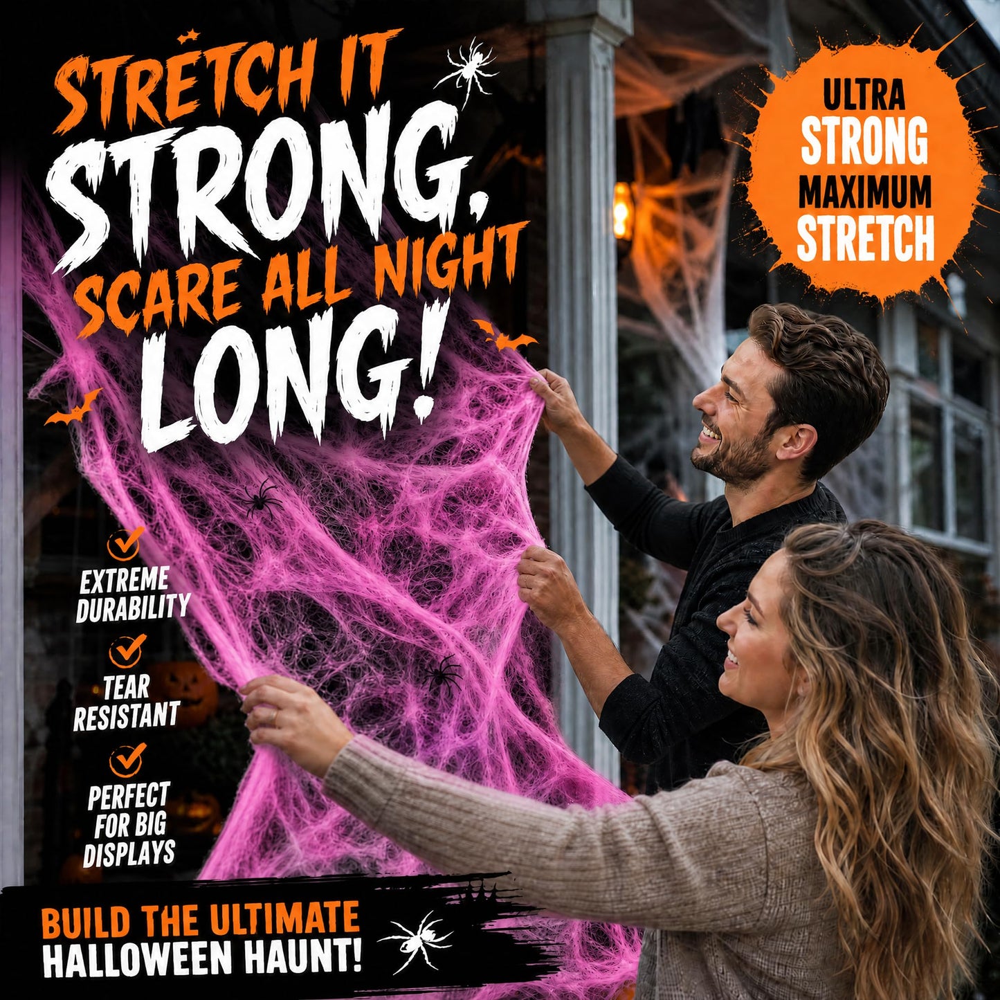 Toile d’araignée décorative Halloween 400 g + 60 araignées – Ultra-extensible