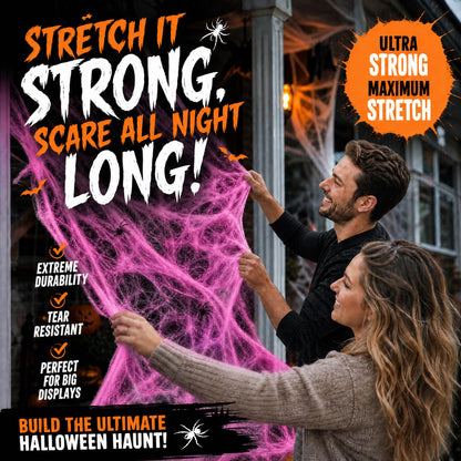 Toile d’araignée décorative Halloween 400 g + 60 araignées – Ultra-extensible