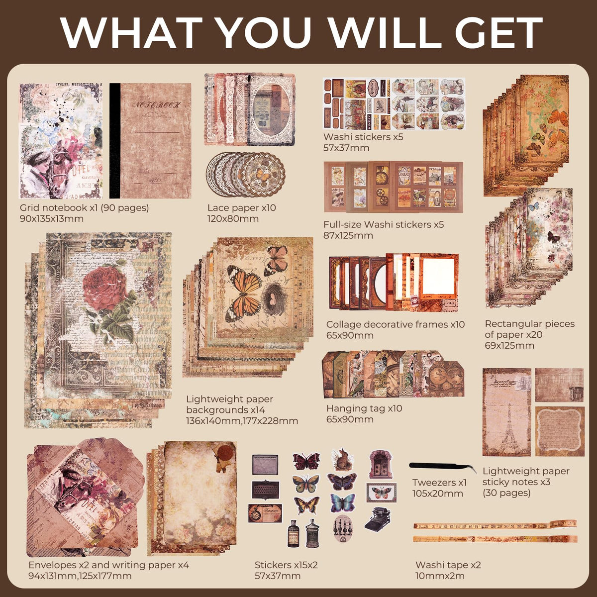 Kit de scrapbooking vintage – 185 pièces