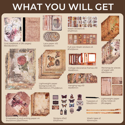 Kit de scrapbooking vintage – 185 pièces