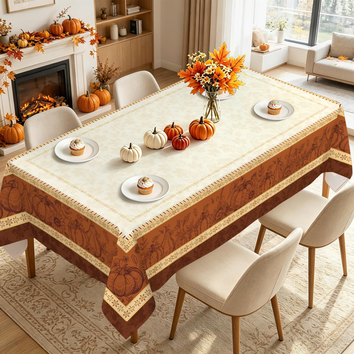 Nappe Automne Citrouille & Feuilles – Rectangulaire | Plusieurs tailles