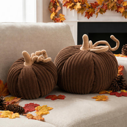 Lot de 2 coussins citrouille d'automne à rayures – Décoration Halloween & Thanksgiving
