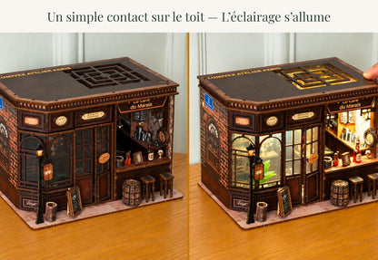 Book nook Le Café du Marais – Maquette en bois avec éclairage LED