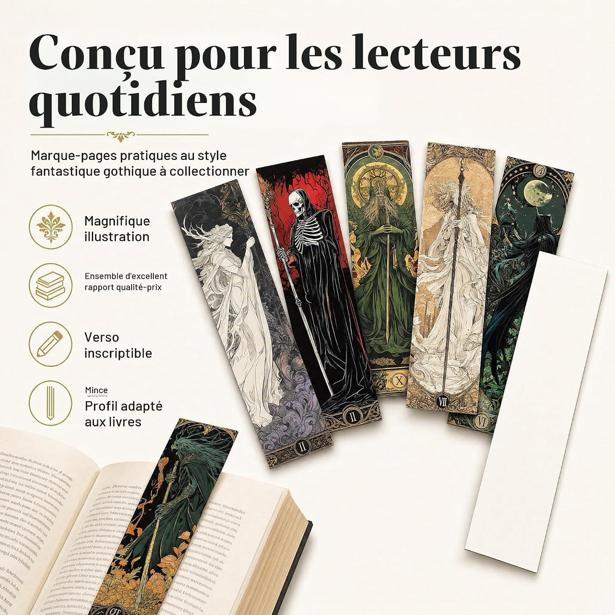 30 marque-pages illustrés – Fantasy "Art nouveau "ou "Tarot mystique félin"