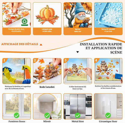 Stickers fenêtre automne – 121 autocollants réutilisables