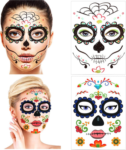 Tatouages temporaires Halloween visage – Lot de 8 Feuilles