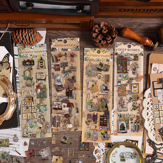 Autocollants vintage – Livres et curiosités – 12 feuilles