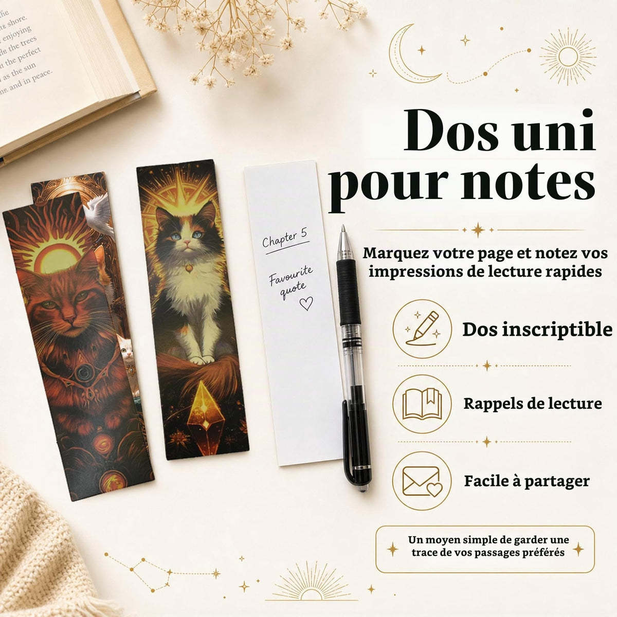 30 marque-pages illustrés – Fantasy "Art nouveau "ou "Tarot mystique félin"
