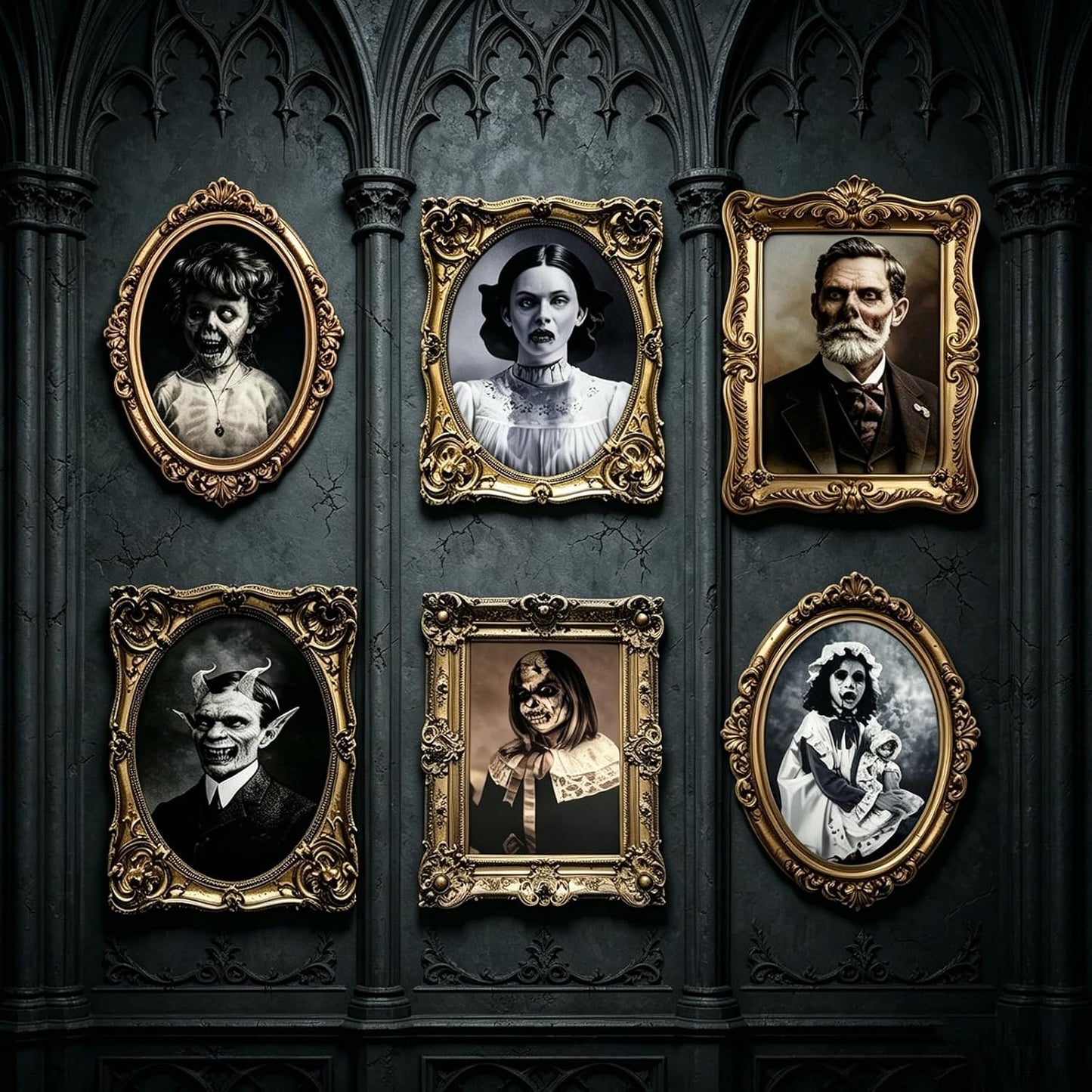 Galerie hantée – Lot de 6 cadres 3D à portraits changeants | Dutown