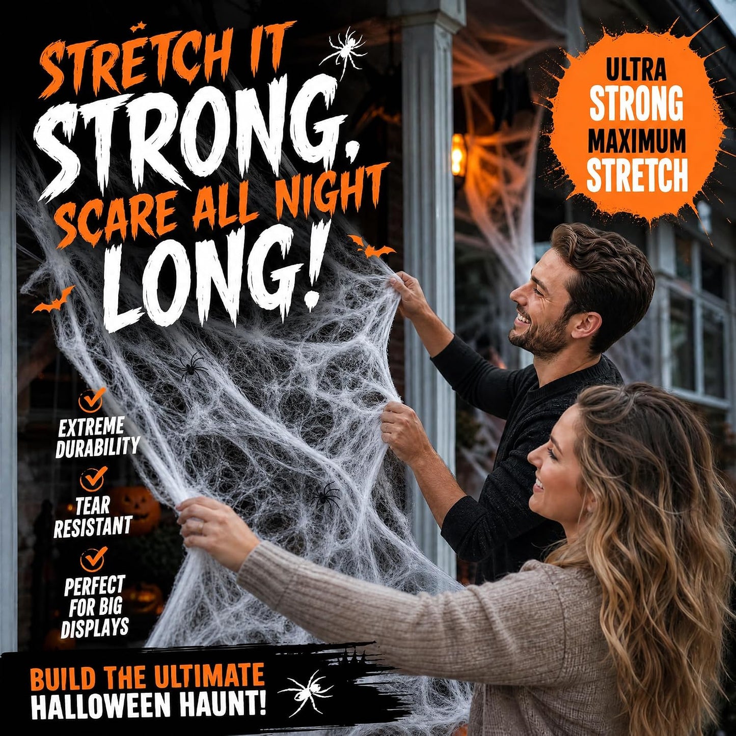 Toile d’araignée décorative Halloween 400 g + 60 araignées – Ultra-extensible