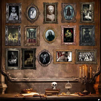 Lot de 15 portraits gothiques Halloween – Photos effrayantes format cadre | Benjia