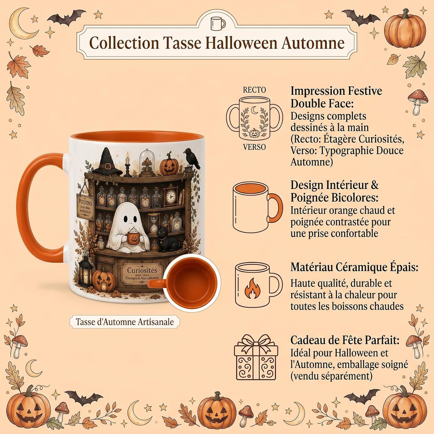 Mug Fantôme Automne – 360 ml | Illustration Recto Verso
