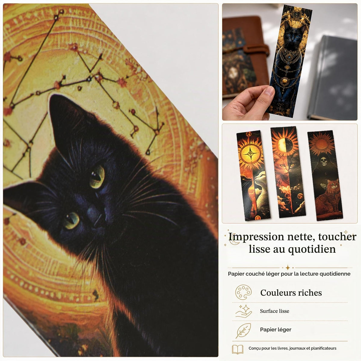 30 marque-pages illustrés – Fantasy "Art nouveau "ou "Tarot mystique félin"