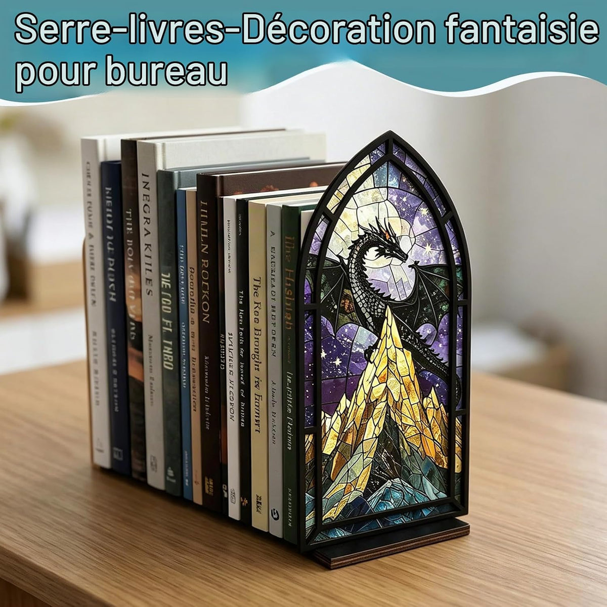 Serre-livres Dragon – Effet vitrail gothique