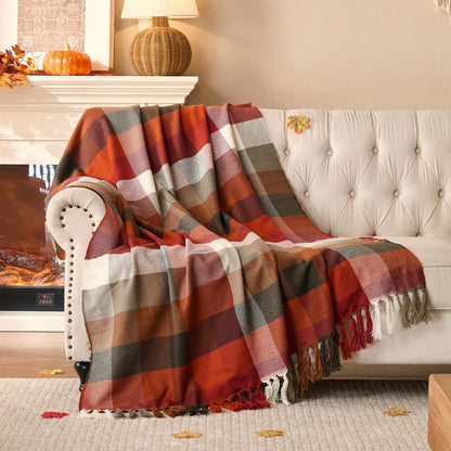 Plaid à carreaux d'Automne – Franges nouées main | Lanpn
