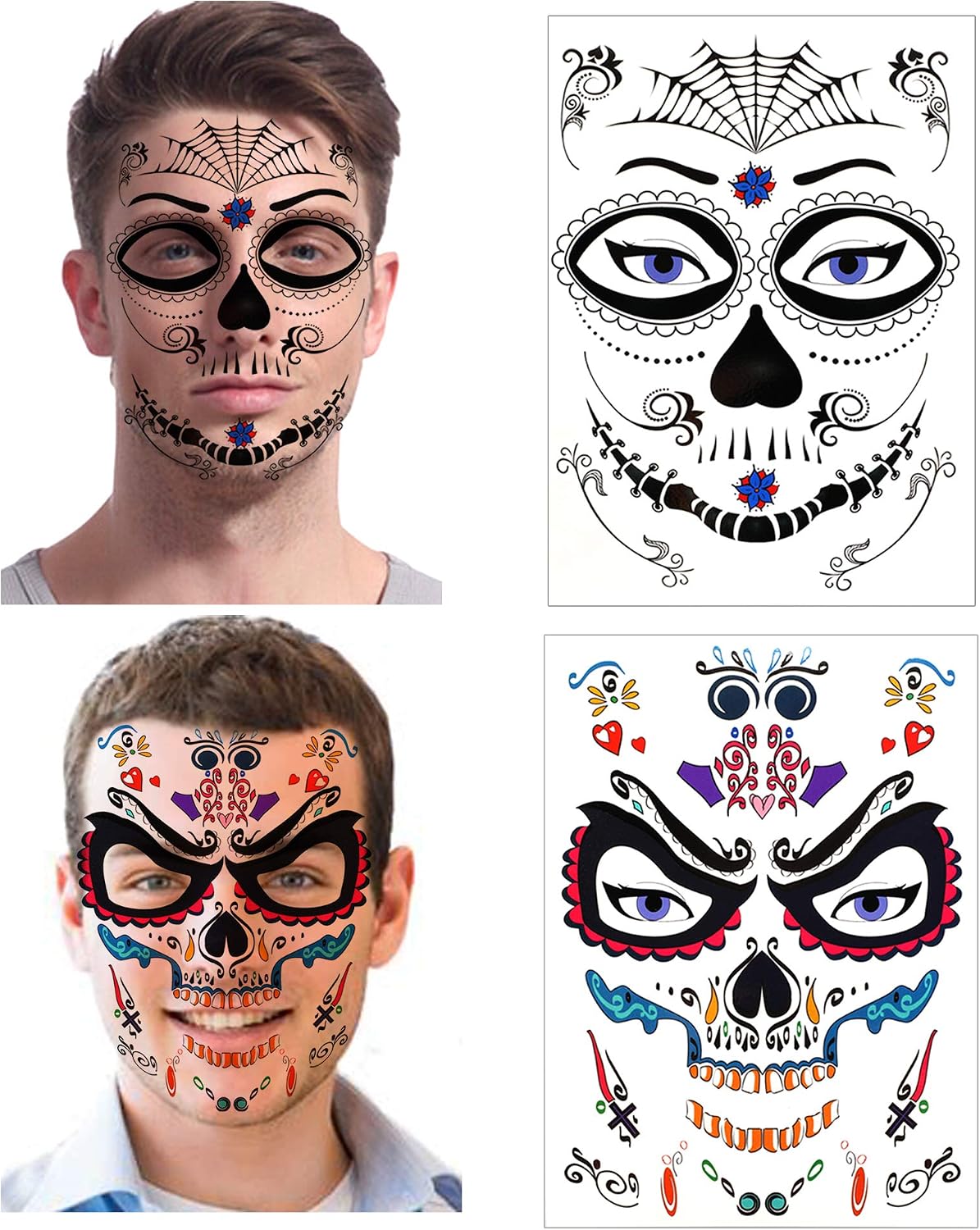 Tatouages temporaires Halloween visage – Lot de 8 Feuilles