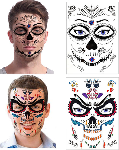 Tatouages temporaires Halloween visage – Lot de 8 Feuilles
