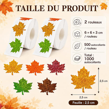 Lot de 1000 gommettes Automne – Stickers feuilles brillantes holographiques