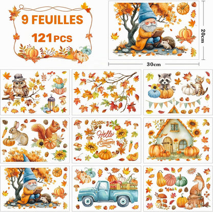 Stickers fenêtre automne – 121 autocollants réutilisables