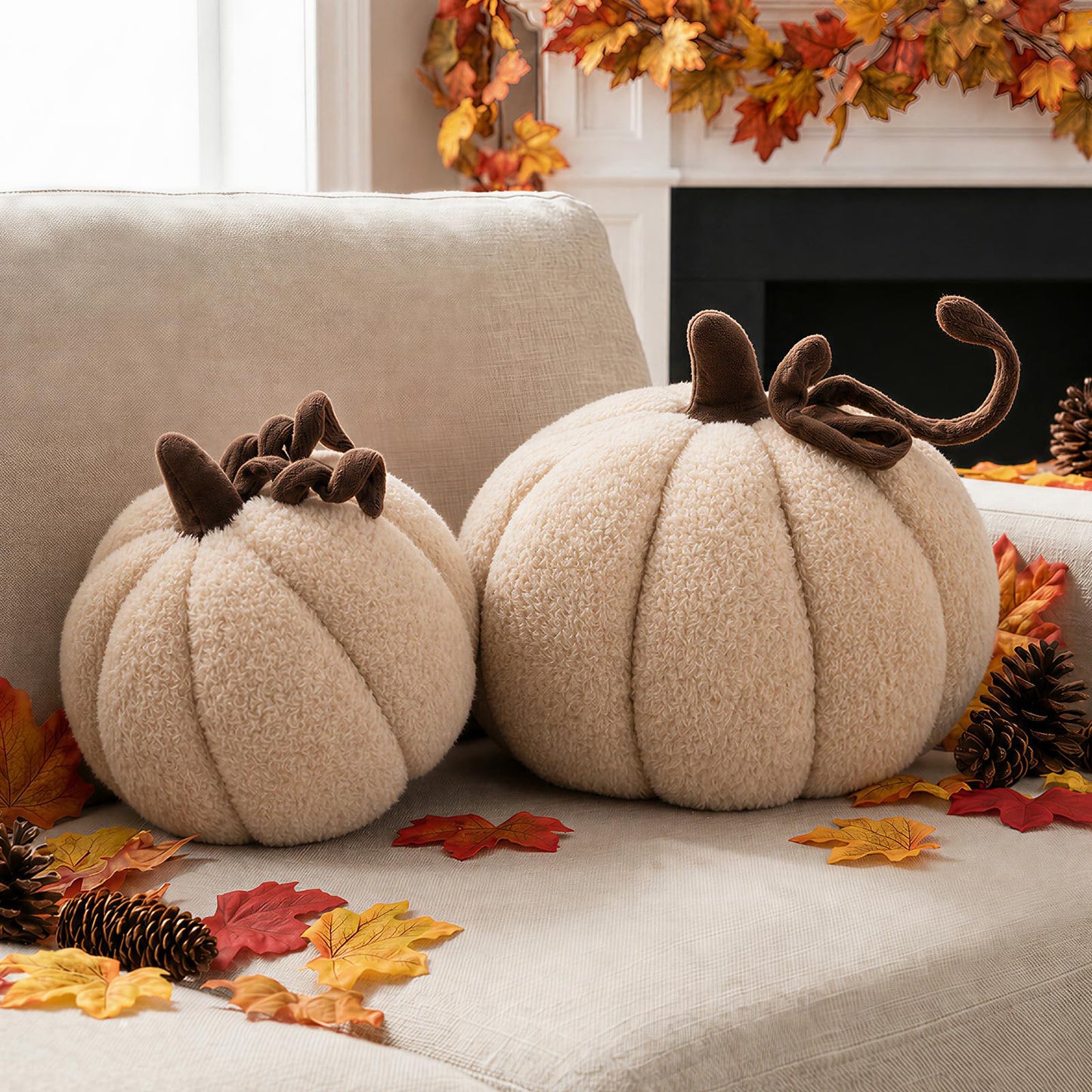 Lot de 2 coussins citrouille d'automne à rayures – Décoration Halloween & Thanksgiving