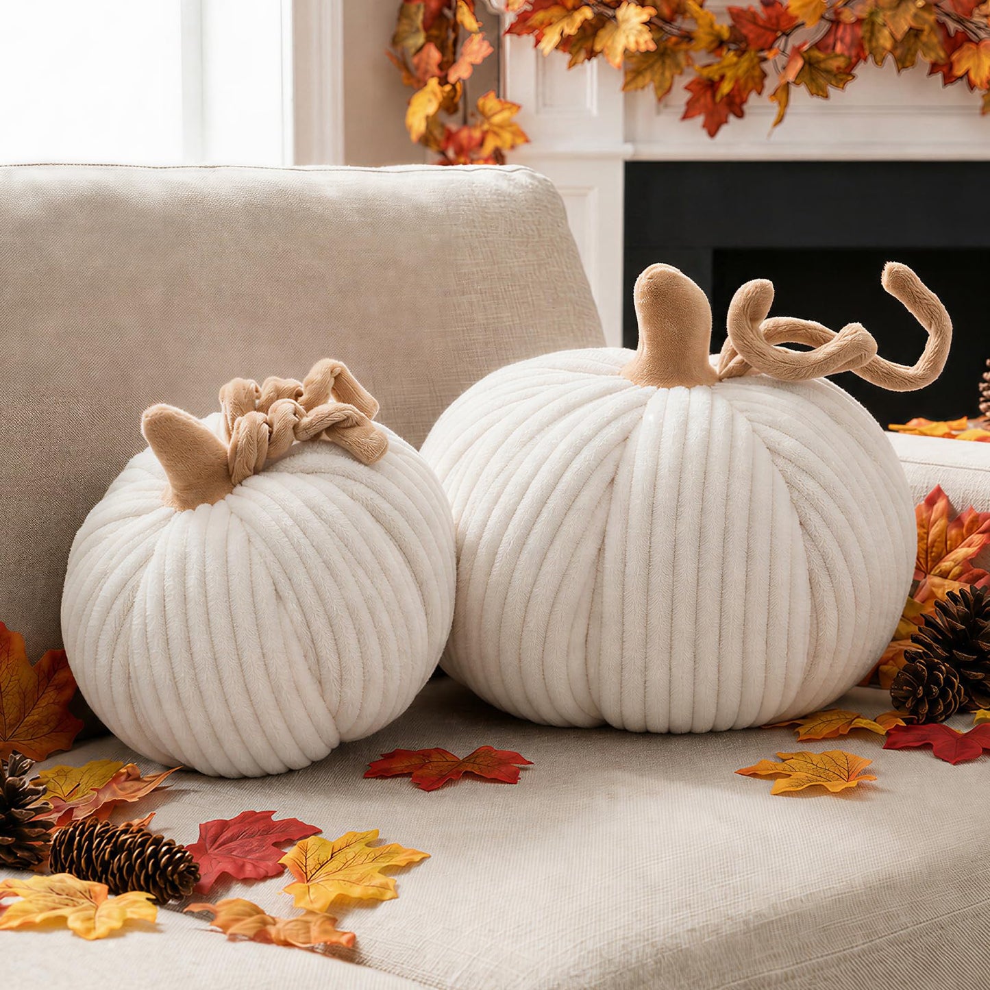 Lot de 2 coussins citrouille d'automne à rayures – Décoration Halloween & Thanksgiving