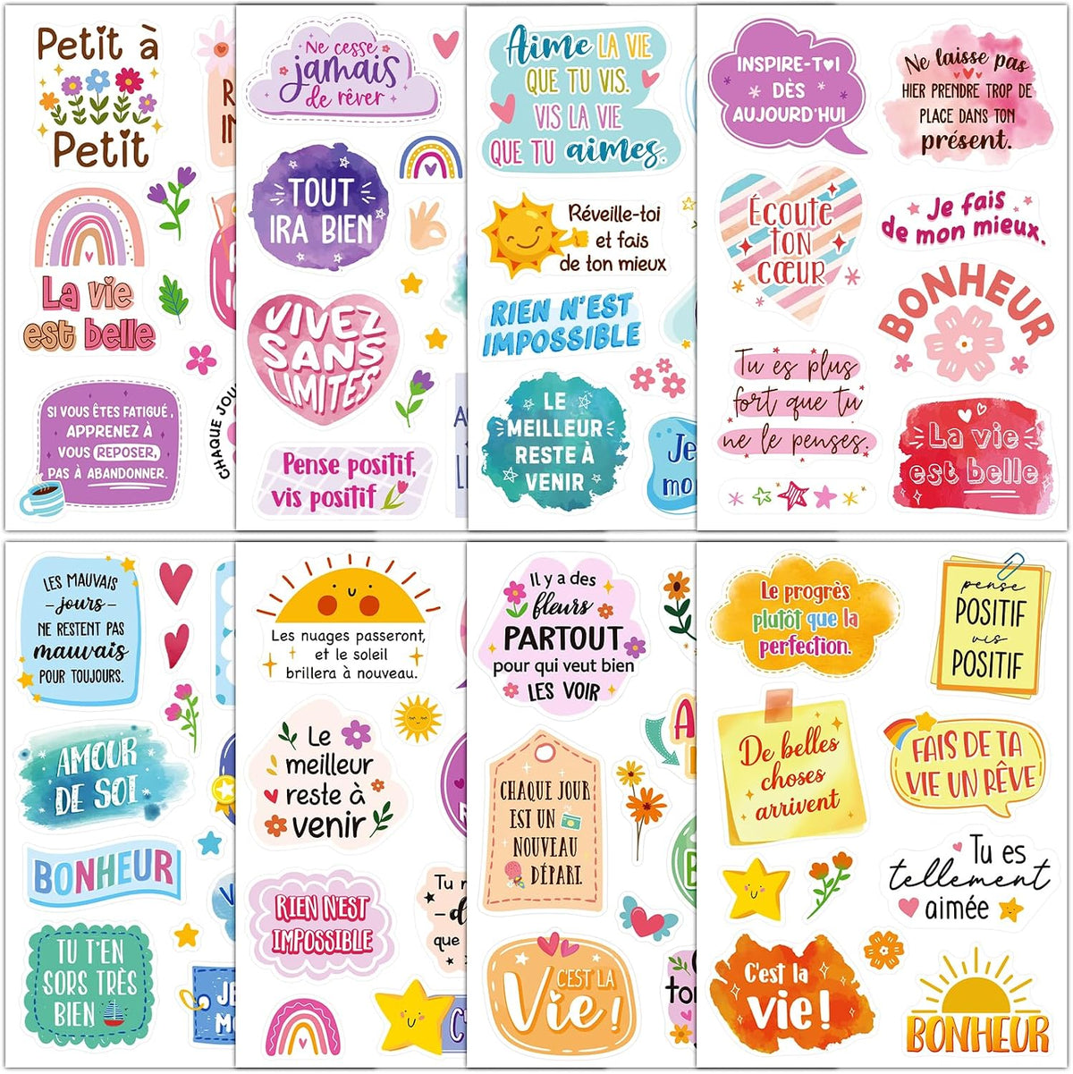 Autocollants inspirants en français – 8 feuilles