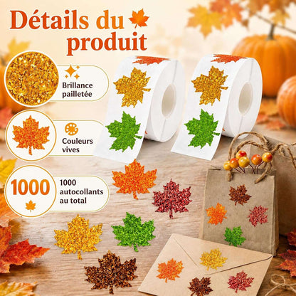 Lot de 1000 gommettes Automne – Stickers feuilles brillantes holographiques